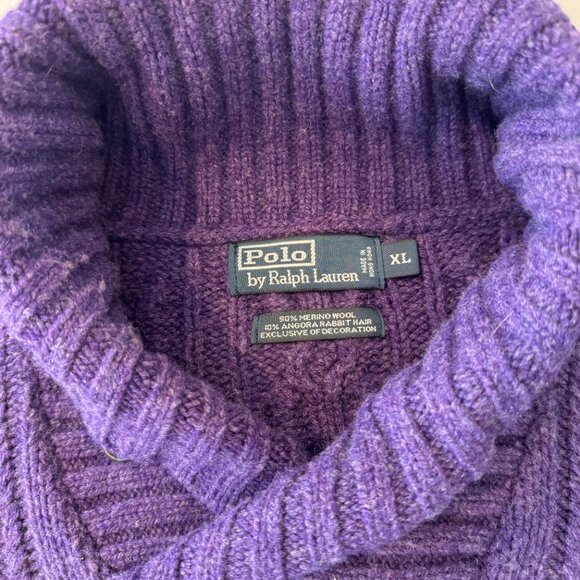 Polo Ralph Lauren Wool/Angora Shawl Collar Cable Knit Pullover Sweater  - Purple - Picture 5 of 12